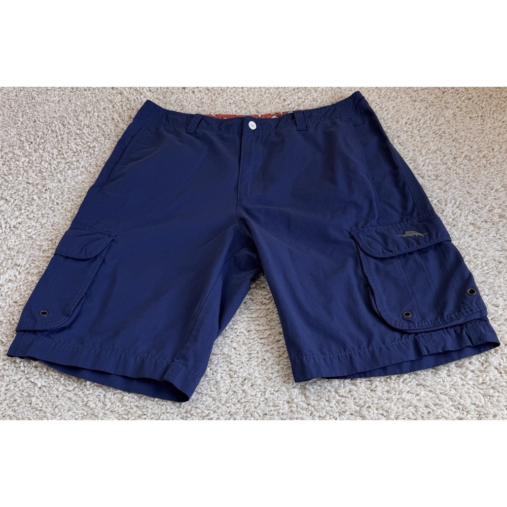 Tommy Bahama Relax Cargo Shorts Mens 34 Navy Blue Excellent Cotton Blend Utility